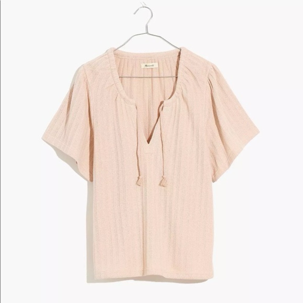 Madewell Pointelle Tie Neck Pink Tunic